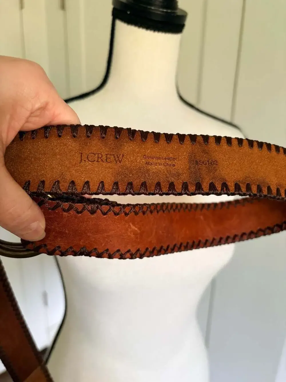 J.Crew Women's S/M Brown Leather Whipstitch Double Ring Belt - Picture 5 of 8